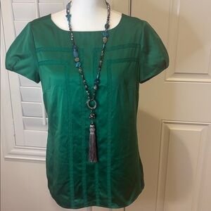 Banana Republic satin top with lace detail emerald green medium